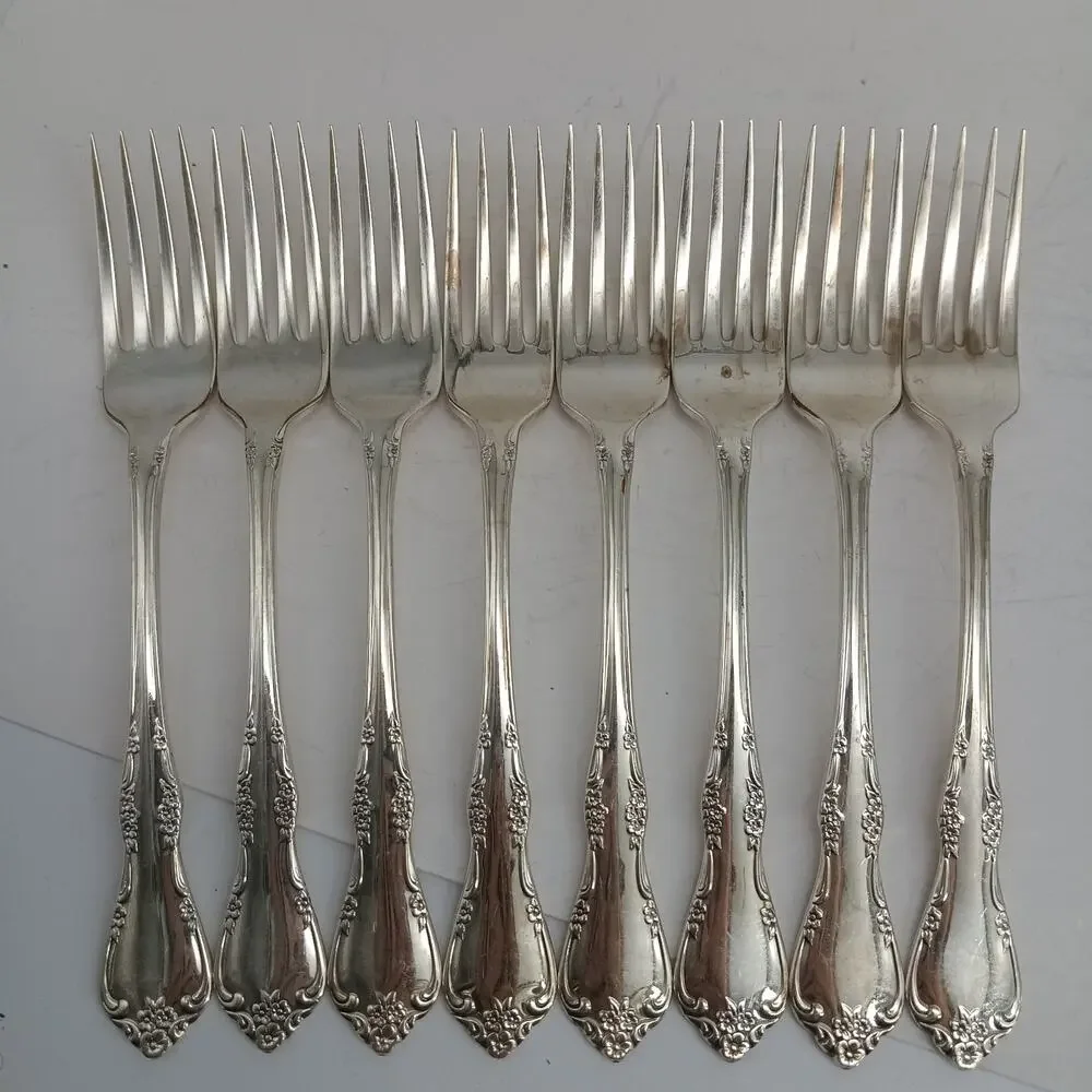 8X DF Vtg 1968 Oneida Community Silverplate Fredericksburg Dinner Forks